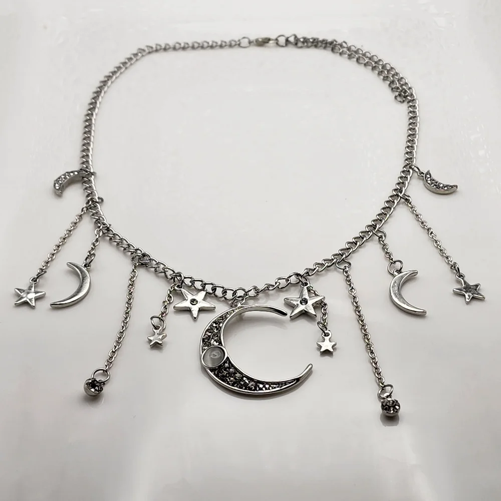 Silver Crescent Moon Star Necklace - Picture 7 of 9